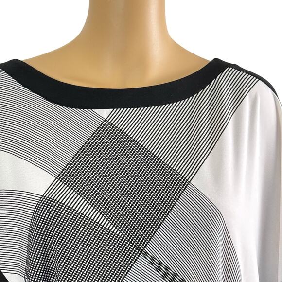 Chicos Travelers Tunic Top Women's Black Geometric Round Neck Zs /3 - Picture 2 of 13